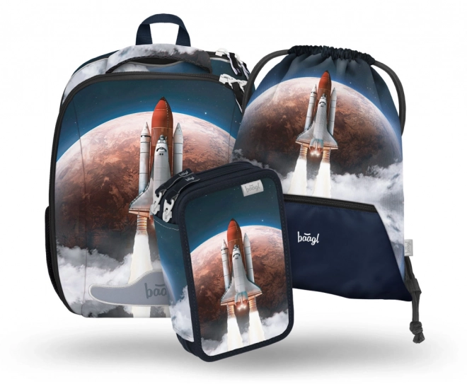 Ensemble scolaire Baagl Space Shuttle : cartable, trousse, sac