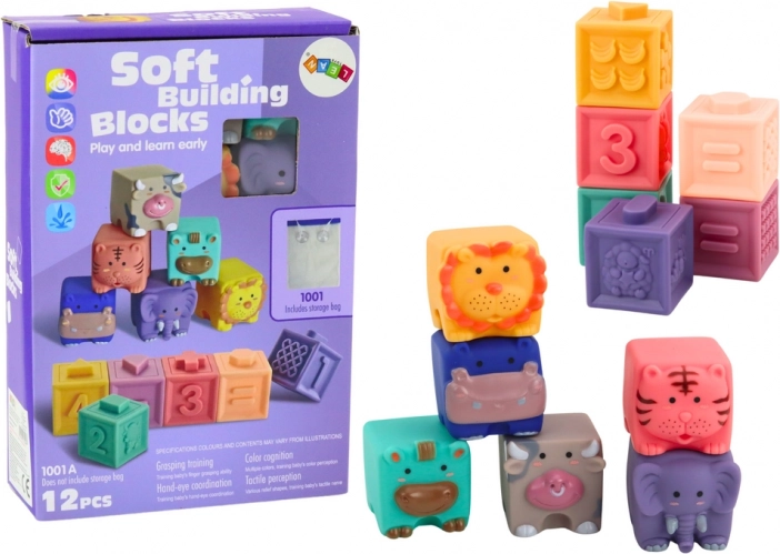 Cubes éducatifs souples animaux chiffres colorés 12 pcs