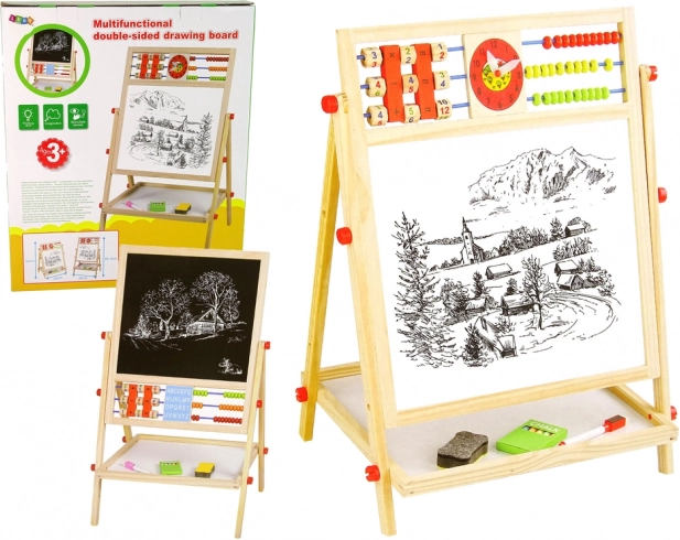 Tableau à dessin Double face éducatif en bois 2-en-1