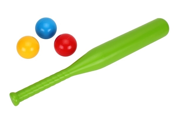 Bat de baseball 50cm + 3 balles en plastique 2 couleurs en filet