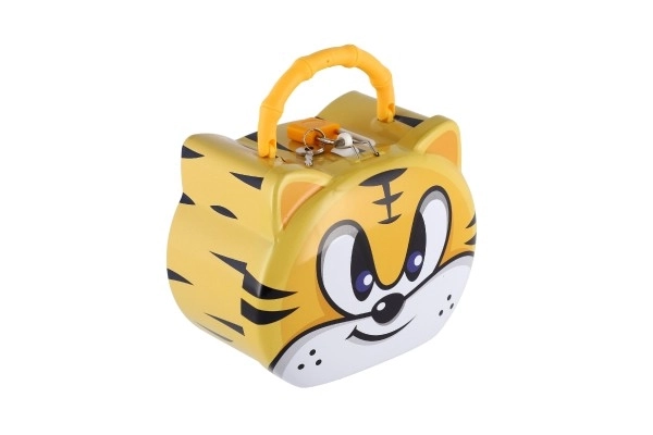 Tirelire chat/chaton en métal avec serrure 14x12cm 3 couleurs dans une boîte en plastique