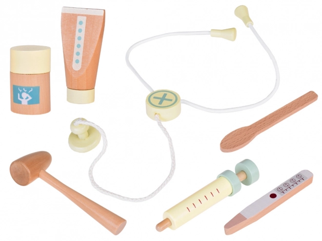 Petit médecin Trousse de premiers secours en bois Stéthoscope Seringue ZA5263