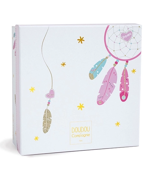 Ensemble cadeau - doudou en peluche rose chat