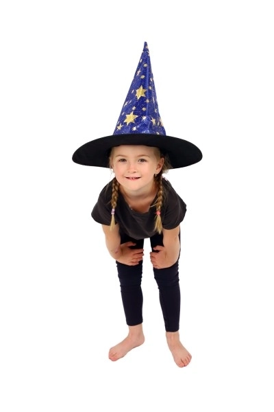 Chapeau de sorcier pour enfants diamètre 38cm bleu-or dans un sac carnaval