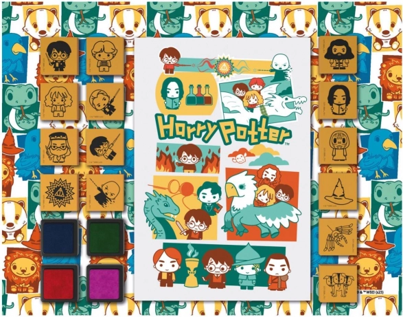 Tampons amusants avec bloc HARRY POTTER – ensemble en mousse de 14 tampons et 4 encreurs colorés