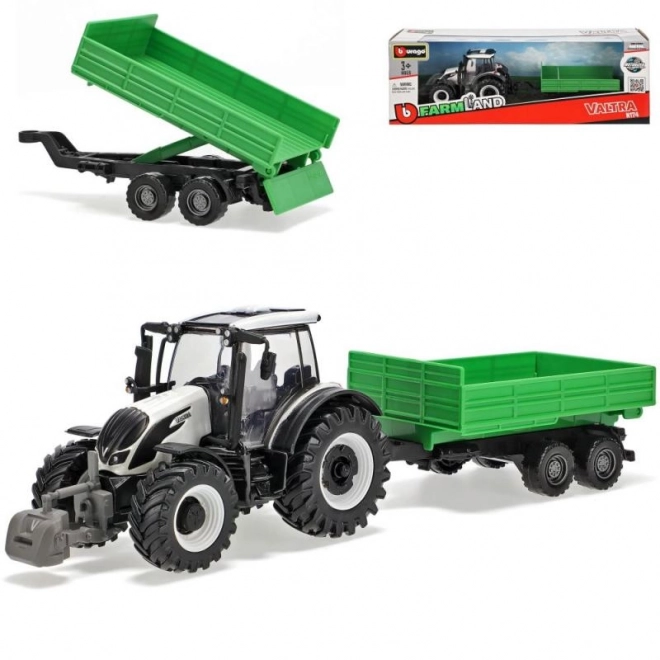 Tracteur Bburago Farm 10cm avec Remorque - Valtra N174 - Remorque Basculante