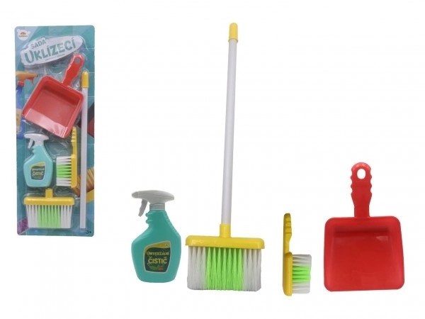 Kit de nettoyage / femme de ménage avec accessoires en plastique 5 pièces sur carte 21,5x57,5x5cm