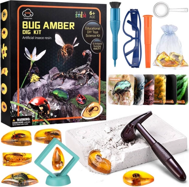 Fouilles de fossiles d’insectes dans l’ambre – kit archéologique éducatif