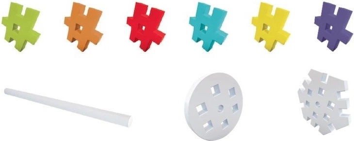 Composants spéciaux : axes, roues et hexagones