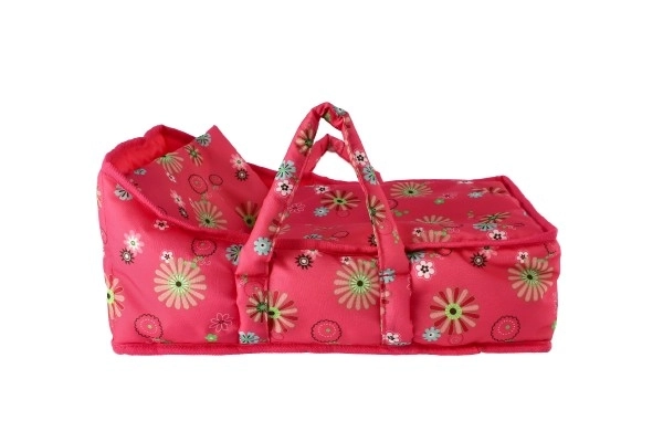 Couffin en tissu portable pour poupées motif floral rose 21x40x18 cm
