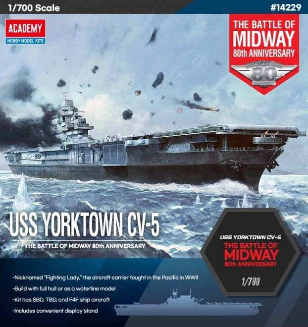Maquette du porte-avions Yorktown CV-5 Bataille de Midway 1/700
