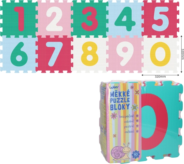 Blocs en mousse souple avec chiffres 0–9, 10 pièces, 32 × 32 cm