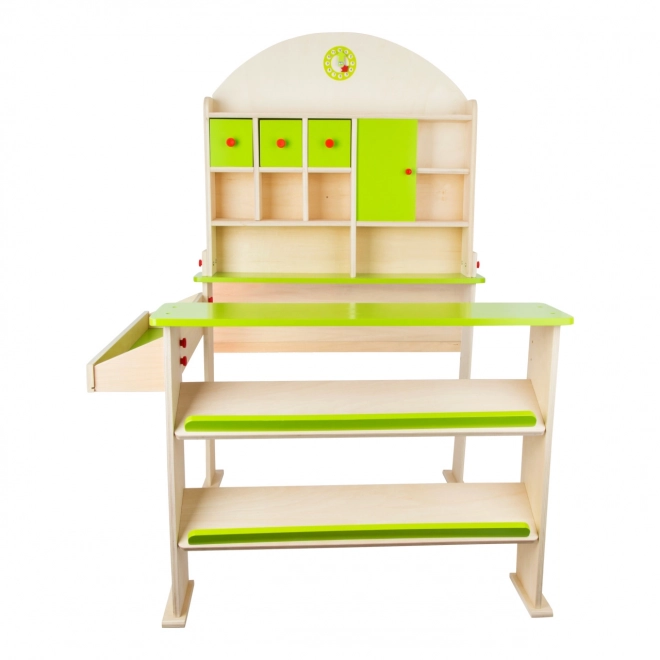 Petit stand de marché vert en bois
