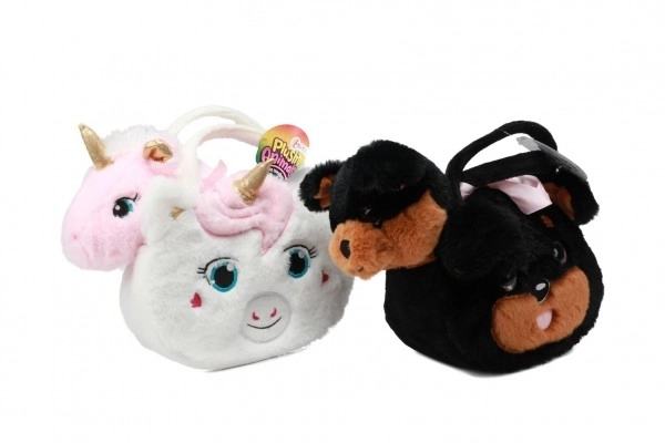 Chien en peluche dans un sac 25x19cm 3 couleurs 18m+