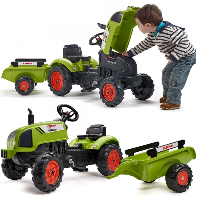Tracteur à pédales Claas Arion 410 avec remorque