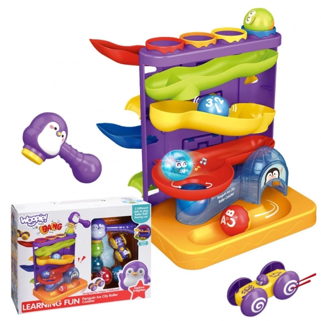 Circuit à billes Woopie 3en1 avec marteau et toboggan pour voitures