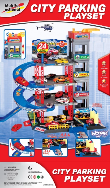 Garage multi-niveaux Woopie avec station de lavage et hélicoptère