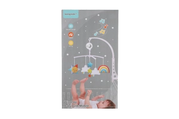 Mobile au-dessus du berceau en plastique/tissu avec boîte à musique à remonter dans une boîte 19x33x5,5cm 6m+