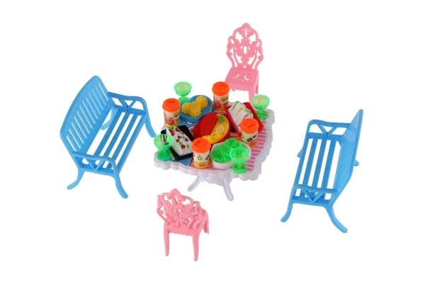 Meubles pour poupées en plastique 4 couleurs sous blister 14x11x16cm