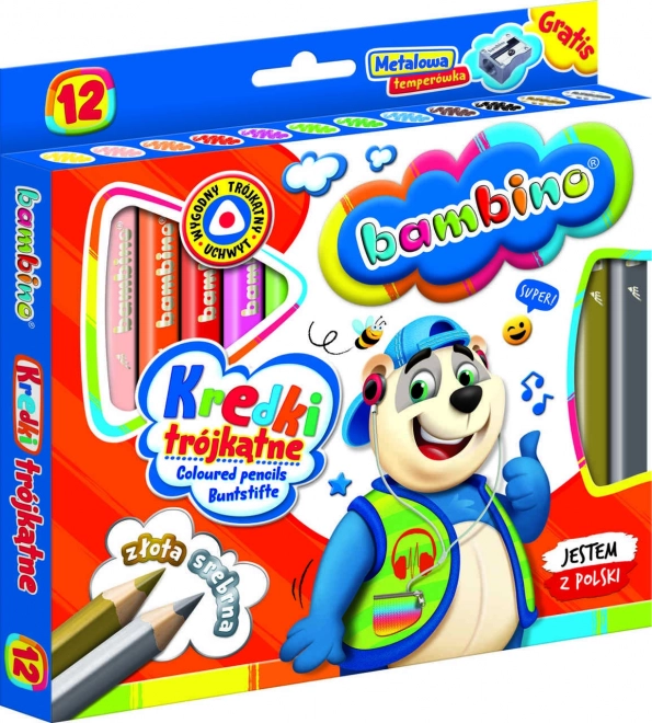 Crayons triangulaires avec taille-crayon Bambino - 12 pièces