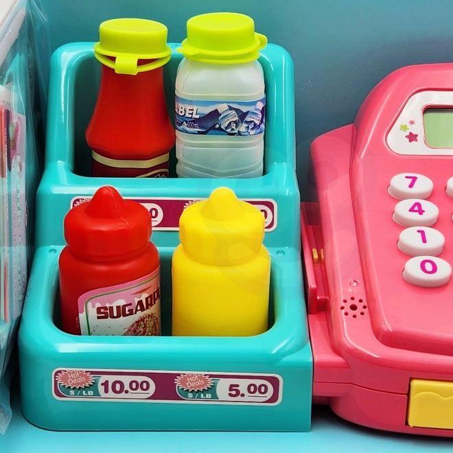 WOOPIE Caisse enregistreuse pour enfants avec étagère et accessoires rose