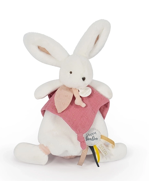 Ensemble cadeau - Lapin en peluche avec doudou rose ancien