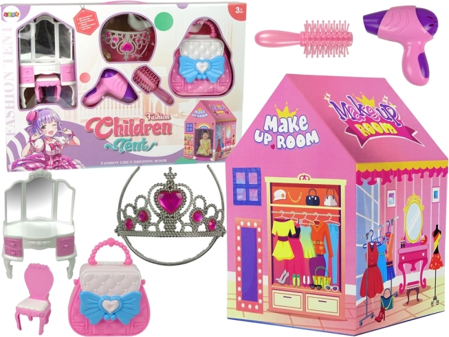 Tente rose pour princesses avec couronne pour enfants