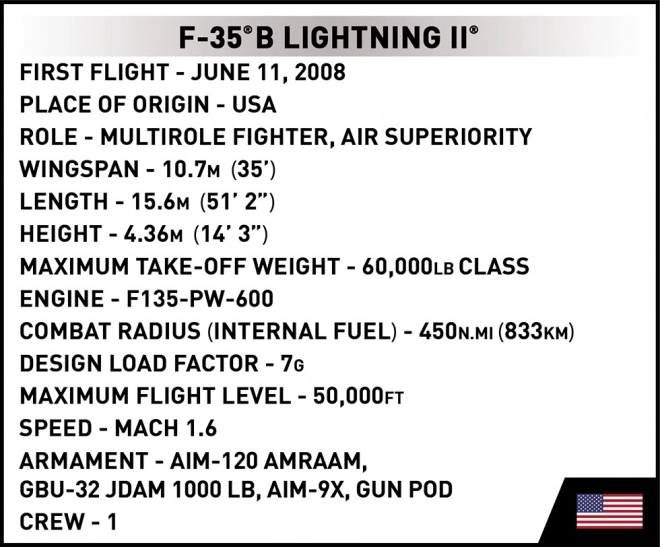 Chasseur F-35B Lightning II kit de construction 594 pièces