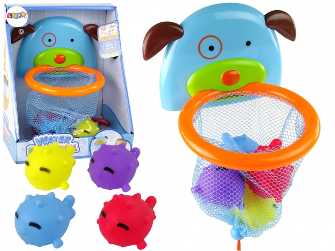Jouet de bain mini basketball avec chien et poissons en caoutchouc