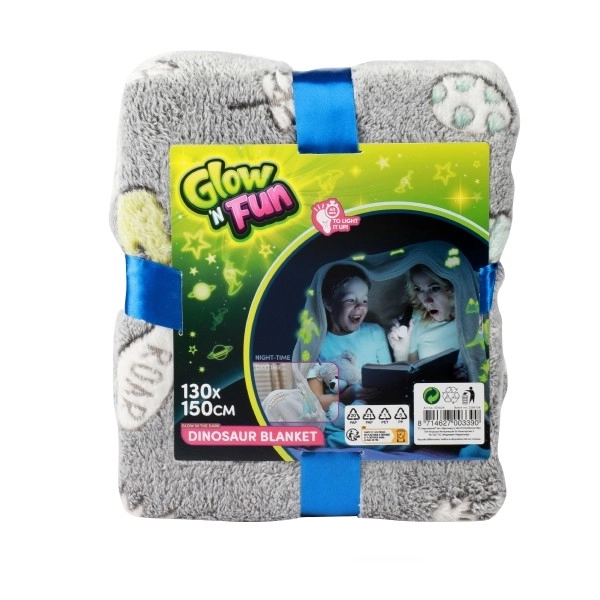 Couverture Dinosaurus lumineuse dans le noir en peluche 130x150cm grise