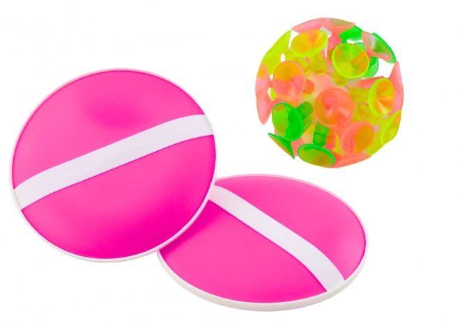 Jeu d'Adresse avec Raquettes Rondes et Balle avec Ventouses Rose