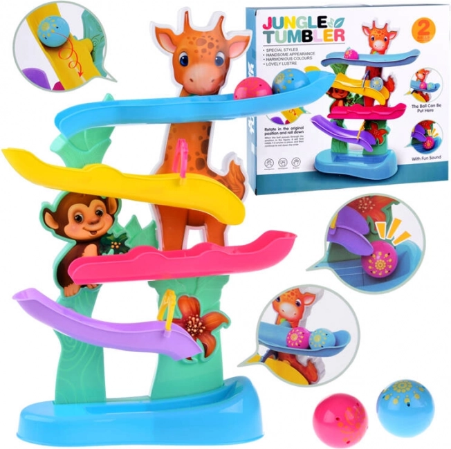 Circuit à billes coloré jungle avec sons d’animaux