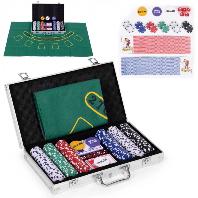 Set de Poker Blackjack 300 jetons 2 paquets de cartes Tapis de jeu Mallette de transport verrouillable