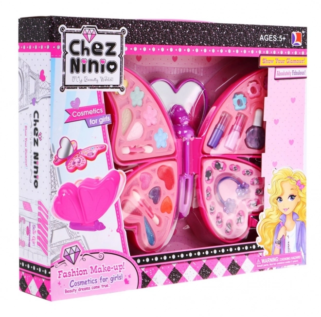 Coffret cosmétique Pink Butterfly pour enfants 5+ Maquillage + accessoires pour cheveux et ongles