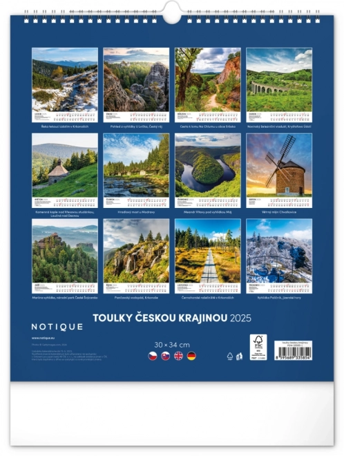 Calendrier mural NOTIQUE Balades dans le paysage tchèque 2025, 30 x 34 cm