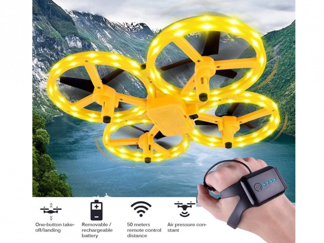 Drone contrôlé par gestes de la main + contrôle à distance Quadcoptère RC0573 – Jaune