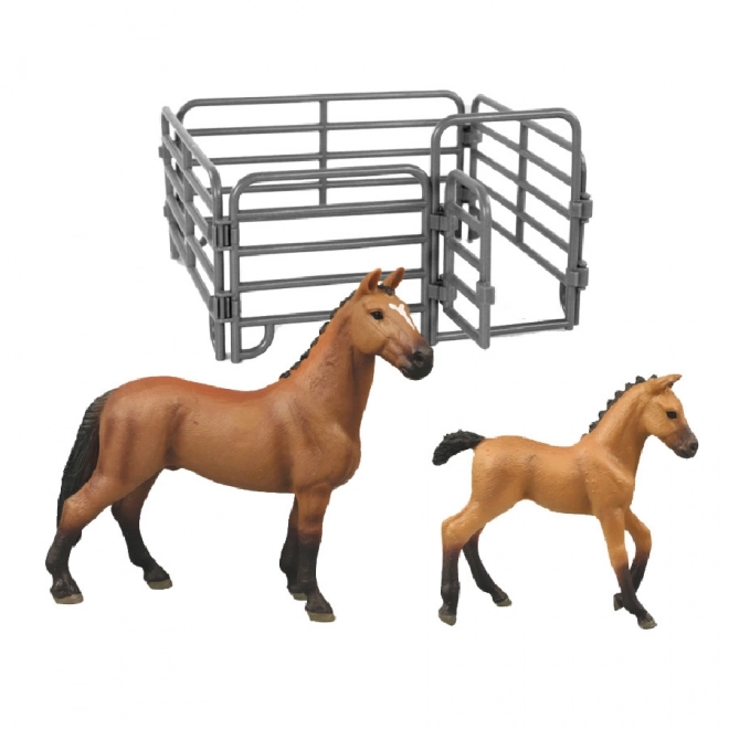 Ensemble de petits chevaux avec enclos - marron avec tache blanche