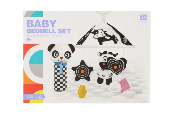 Mobile au-dessus du lit animaux en peluche noir et blanc dans une boîte 30x22x5,5cm 0+