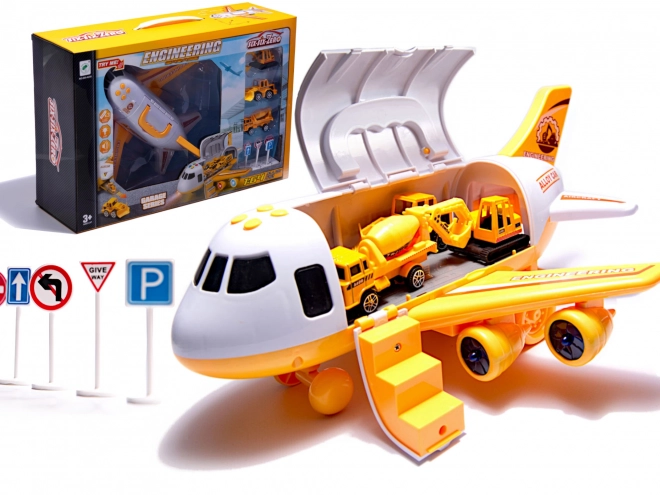 Avion de fret avec engins de chantier