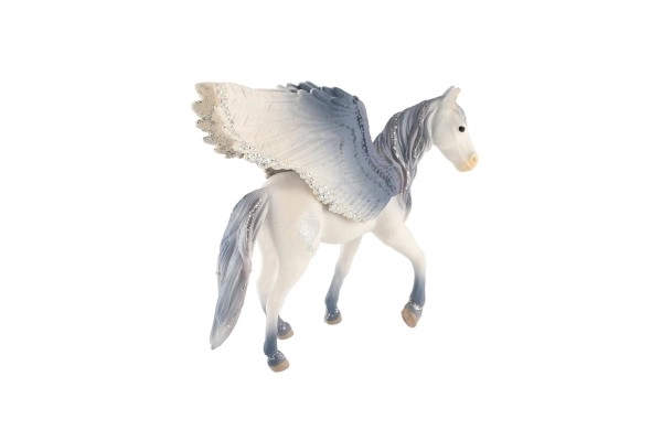 Cheval ailé blanc-gris en plastique zooted 14cm dans un sac
