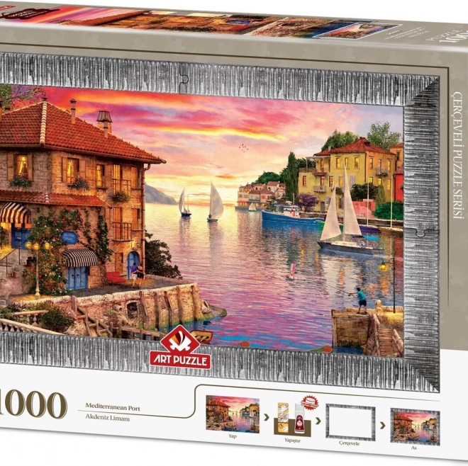Puzzle avec cadre et colle Port méditerranéen 1000 pièces