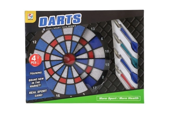 Cible avec fléchettes 4pcs plastique diamètre 28cm dans boîte 39x31x3cm