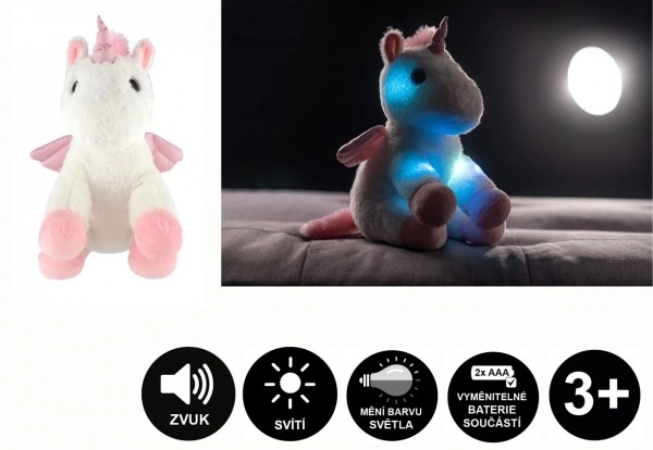 Rêveur licorne avec ailes peluche 38cm à piles avec lumière et son en sachet