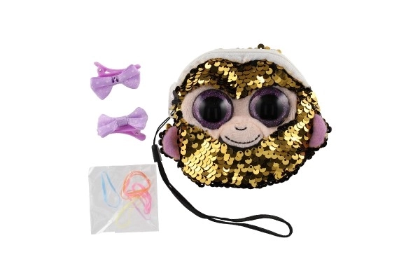 Porte-monnaie en tissu pour fille avec motif animal et paillettes, avec accessoires pour cheveux