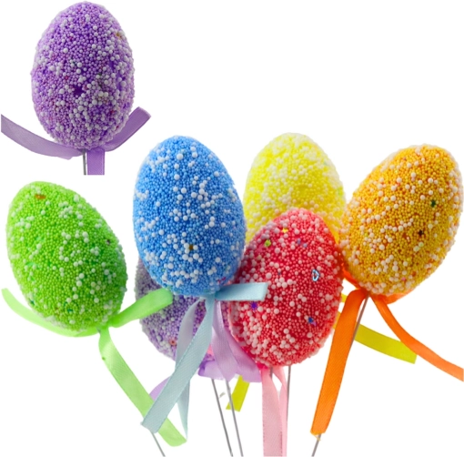 Oeufs de Pâques sur tige avec petit nœud, colorés, 6 pcs