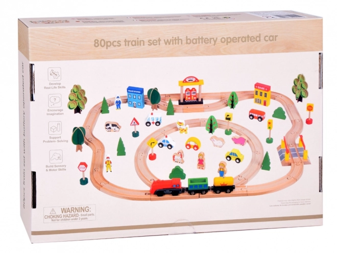 Train en bois avec locomotive et figurines
