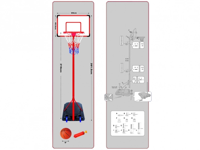 Tableau de basketball avec ballon et pompe