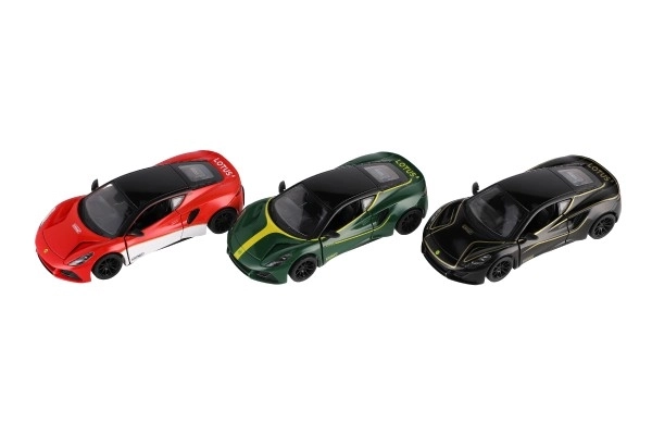 Auto Kinsmart Lotus Emira 1:38 métal/plastique 12,5cm 3 couleurs à rétrofriction 12pcs en boîte