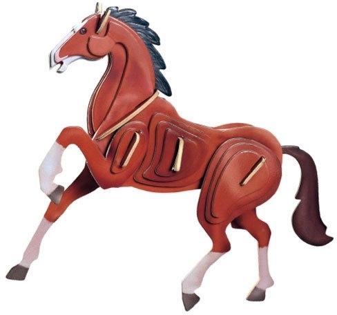 Puzzle 3D en bois Cheval coloré