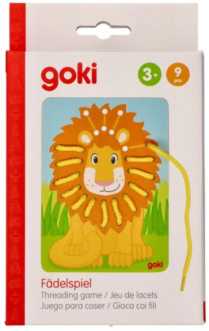 Jouets en bois à enfiler Goki - Perroquet, Lion et Zèbre